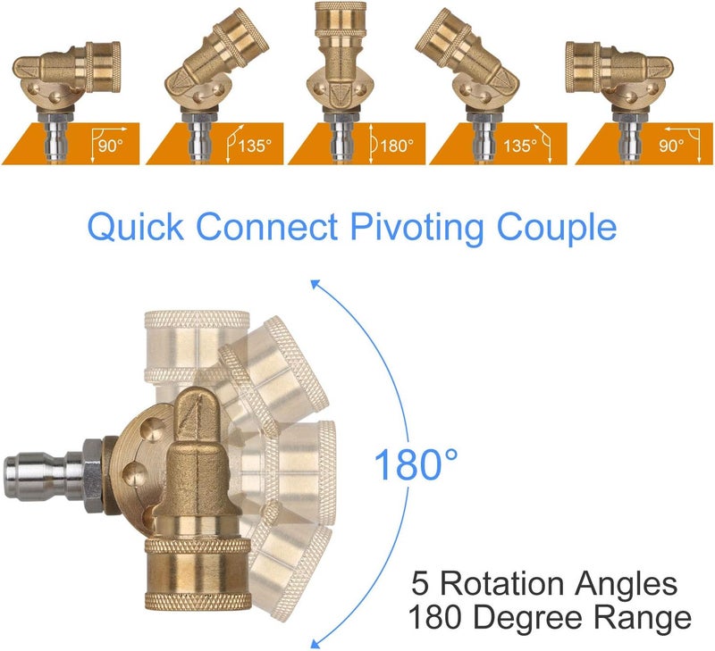 STYDDI Pressure Washer Quick-Connect Pivoting Coupler Kit, 7 Pack Power Washer Nozzle Tips and Quick Connect Pivot Adapter Coupler with 5 Different Angles, 1/4 inch, 2.5 GPM, 4500 PSI - Image 2